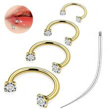 5Pcs/Set Horseshoe Nose Ring Stainlessl Steel Double Gem Stud Nose Ring 16g Lip Rings Cubic Zirconia Piercing Jewelry For Women Men 6/8/10/12mm - Multicolor - View 1