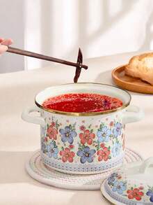 1 pièce Pot à couvercle double avec revêtement émaillé - Bocal à graisse résistant à la chaleur, récipient de stockage alimentaire portable, grand et durable pour le stockage du saindoux, du beurre, de la graisse, pour le stockage alimentaire extérieur, convient à la décoration de cuisine de style ferme - Idéal pour les condiments, les épices, les sauces - Outil de cuisine et de cuisson essentiel