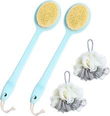 Cepillo corporal,cepillo corporal para baño,cepillo para la espalda ducha, 2 cepillos.El diseño con largo doblado ayuda a limpiar la espalda.Con 2 bolas de baño WIZX - Azul - Ver 1