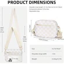Checkered Crossbody Bag For Women Small Cute Purses  Shoulder Handbags Wide Strap - Beige Check - View 2