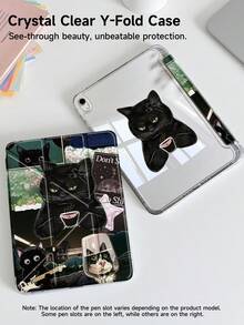 1pc Cool Coffee Cat Dual-Sided Acrylic Transparent Crystal Backboard Shockproof Sleep/Wake Tablet Case Compatible With IPad (A16) 11th Gen 11-Inch 2025 Case, IPad 9th/ 8th/ 7th Generation 10.2 Inch Case, 3+Y Fold Anti-Bend, Built-In Pencil Slot, Perfect Daily Protection - Multicolor - View 2