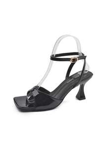 Sandalias de tacón alto con puntera cuadrada para mujer, diseño de puntera abierta sexy, cierre de cordones ajustable, zapatos de tacón de moda de verano