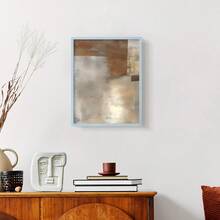 1pc Restickable Framed Modern Rustic Abstract Art Print, Wood Frame, Soft Geometric Shapes, Textured Brushwork, Contemporary Neutral Tones, Statement Wall Art Home Decor, Wall Art For Living Room, Entryway, Bedroom Art, Made In USA, Ready To Hang Art Prints - Blue - View 10