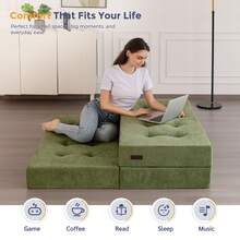 MAXYOYO 6 Inch Tri-Fold Mattress,Chenille Folding Mattress Made Of Whole Block Of Foam,Memory Foam Mattress Topper,Great For Sleeping,Camping - 綠色 - 查看 9