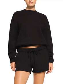 QING ROU 2pcs Set: Sweatshirt + Pants, Fashionable Versatile Soft Loungewear Set, Can Be Worn Outdoors, Autumn/Winter - Black - View 2