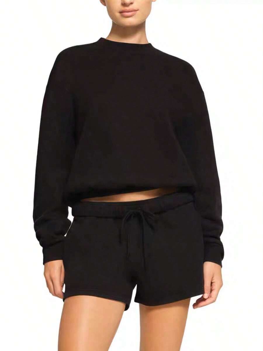 QING ROU 2pcs Set: Sweatshirt + Pants, Fashionable Versatile Soft Loungewear Set, Can Be Worn Outdoors, Autumn/Winter