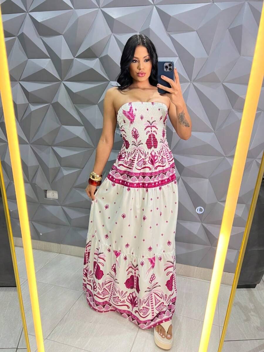 July Tropical Strapless Dress In Various Prints, 2025 Collection - Rosa - Ver 1