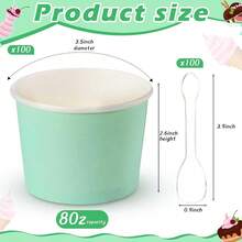100 Pieces 8 Oz Ice Cream Cups With 100 Pieces Spoons Ice Cream Containers Solid Color Disposable Sundae Cups Yogurt Dessert Bowls Party Supplies For Baby Shower Birthday Party Pink - 淺綠色 - 查看 2