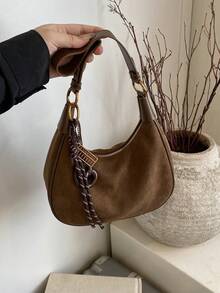 1 pièce Nouveau sac de mode décontracté de design de niche pour femmes, sac sous le bras rétro en forme de croissant, sac bandoulière polyvalent, en matériau PU, avec sangle réglable, convient pour un usage quotidien, les courses, les déplacements, le travail, l'université - Tabac - Voir 7