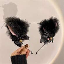 1pc Women's Sexy Cat Ear Headband With Bell, Black Costume Accessory Suitable For Halloween, Christmas, Cosplay Maid Outfit