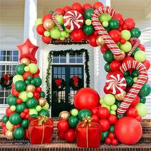 Christmas Balloon Wreath Arch Set, Including Christmas Green, 98pcs Red And White Candy Balloons And Cane Balloons, Suitable For Christmas Party Decoration