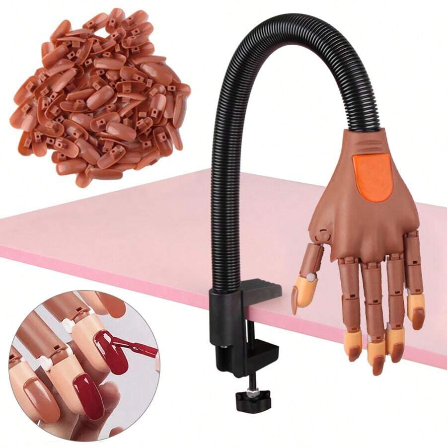 Nail Acrylic Gel Practice Hand 100 Pcs Nail Tips Flexible Training Nail Art Tip - Brown - View 1