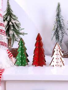 Juego de árboles de Navidad - 3 piezas de decoraciones de escritorio de madera con estampado de lunares, adecuado para centro de mesa festivo y decoración navideña de bandeja escalonada. 3 piezas de árboles de Navidad rústicos de mesa, decoración navideña rústica de granja para el hogar, centros de mesa navideños para mesa pequeña, árboles de Navidad para bandejas escalonadas (estilo de lunares 3D). - Multicolor - Ver 2