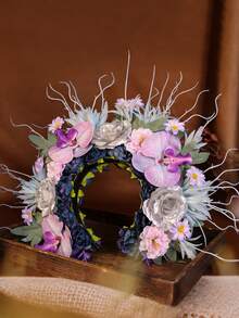 Women's Floral Headband, 3D Lifelike Flower Grass Hair Hoop, Rustic Artificial Rose Flower Crown Headpiece, Personalized Headwear For Party, Wedding, Holiday - 彩色 - 查看 13