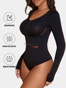 Women's Body Shaper Firm Tummy Control Bodysuit, Suitable For Layering - Black - View 4