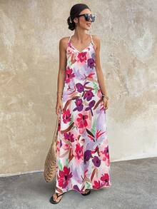 Standard Größe Kleid mit Blume Muster und perlenbesetztem Rücken