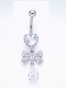 1pc Bowknot Zirconia Pendant Belly Button Ring Navel Piercing Jewelry For Women, Light Luxury Body Piercing - Multicolor - View 14