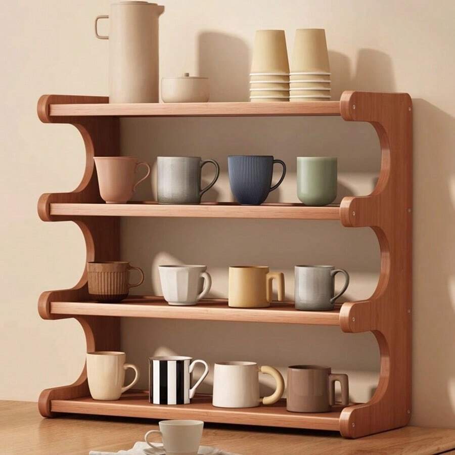 Kệ để đồ để bàn 2/3/4 tầng có kệ tre/gỗ dày, thích hợp để đựng cốc, đồ ăn nhẹ, cốc cà phê, sách và các vật dụng khác trong nhà bếp, phòng học, phòng khách - Màu nâu - Xem 1