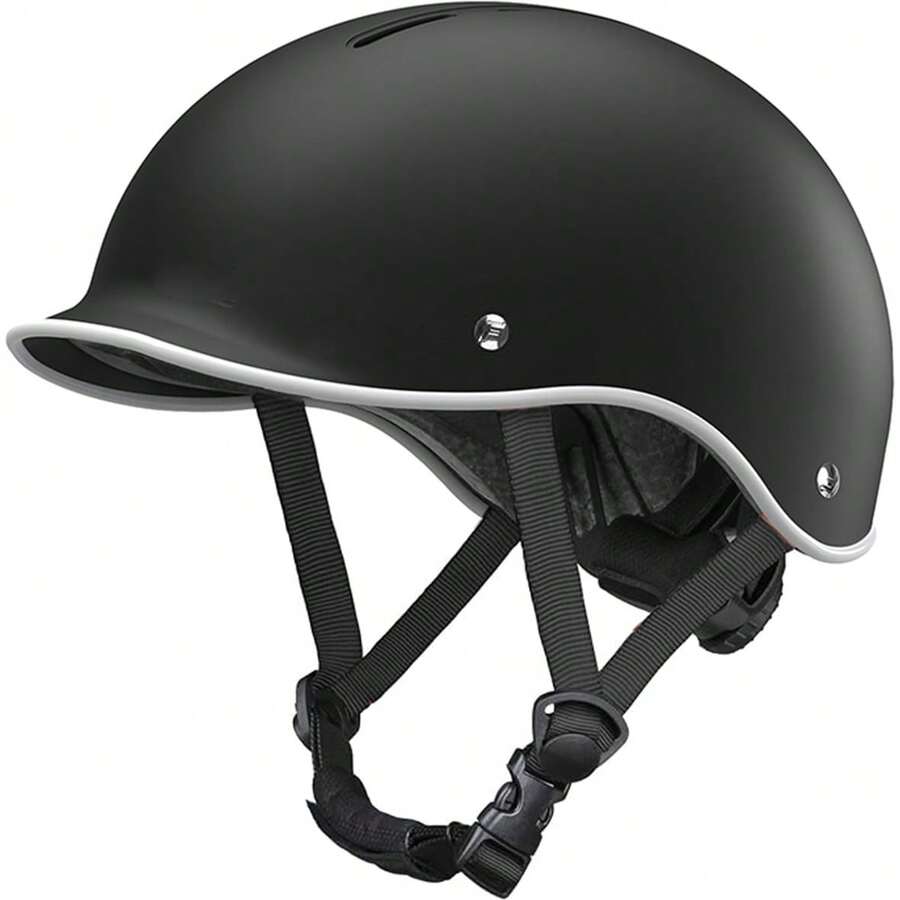 Skateboard Bike Helmet For Adults Adjustable Unisex Adult Helmet - Stylish & Cool, Perfect For Men & Women - Ideal Holiday & Birthday Gift - Available In Black & White - Paintable & Suitable For Various Sports - Black with white stripes - 查看 1