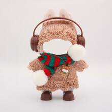 Weihnachtsthematisches Cut Out gestricktes Pullover-Set, kombiniert mit Schal, Kopfhörern, Schuhen, für LABUBU, Halloween, Weihnachten, Feiertage, Geburtstagsgeschenk (ohne Plüschpuppe)