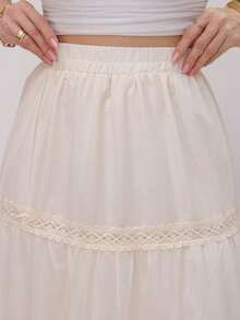 Long Skirt - Embroidered With Elastic Lining At The Waist - Cream - View 2