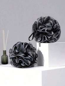 1pc/2pcs Charcoal PE Net Bath Sponge, Super Soft Lather Shower Loofah, Durable Non-Shedding Mesh Material For Rich Foam And Deep Cleansing