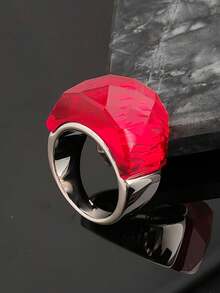 1枚欧美红宝石钛钢戒指，316不锈钢女士戒指 - 紅色 - 查看 10