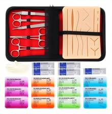 Kit de formación quirúrgica para estudiantes de medicina, kit de instrumentos de sutura quirúrgica, tira de piel sintética de silicona, agujas de sutura e hilo de sutura. - Rojo - Ver 1