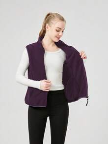 Áo khoác vest thể thao ngoài trời nhẹ dành cho nữ, thiết kế khóa kéo ẩn ở eo, dáng ôm, chất liệu lông cừu, thích hợp cho mùa đông. - Màu tím - Xem 5