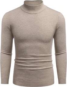 Men's Slim Fit Mock Turtleneck Pullover Sweater Casual Basic Knitted Thermal Sweaters - Màu kaki nhạt - Xem 5