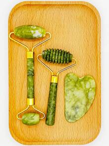 Zestaw 1/3 szt. wałka jadeitowego i gua sha, masażer do twarzy z narzędziem do skrobania gua sha, masażer z kamieni jadeitowych do walki ze starzeniem, wyszczuplania i ujędrniania, odmładzania twarzy i szyi, usuwania zmarszczek i opuchlizny wokół oczu, stal nierdzewna, gua sha, uroda, produkty do pielęgnacji skóry, spa, pielęgnacja ciała, narzędzia do pielęgnacji skóry, pielęgnacja twarzy, akcesoria kosmetyczne, masaż, narzędzie do masażu twarzy, wałek do twarzy