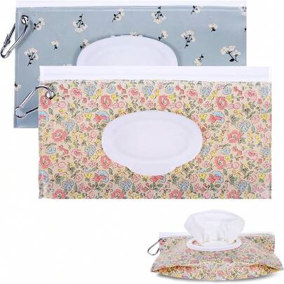2 Stück EVA wasserdichte Baby Feuchttücher Tasche, bedruckter Klapptop Feuchttücher Spender für Kinderwagen, praktische Baby Tücher/Feuchttüchen Aufbewahrungstasche für Zuhause