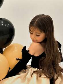 Young Girl Handmade Beaded Bow Party Elegant Grapefruit Dress, Princess Dress Suitable For Girls Birthday Party, Banquet, Ball, Evening Gown, Flower Girl, Bridesmaid Dress, Graduation, Pageant, Holiday Celebration - Black - View 4