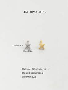 1 件 S925 纯银金经典钻石四叶草鼻钉/耳钉，简约防过敏，纯银首饰，节日礼物，男女通用迷你精致穿孔首饰，适合男女日常佩戴