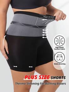 FLARIXA 大码无缝高腰保暖产后塑形短裤，女士塑身收腹内裤，瘦身运动内裤 - 黑色 - 查看 2