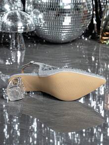 Women's Pointed Toe Crystal Heel Mary Jane Hollow-Out High Heel Pumps, Suitable For Outings, Parties, Weddings And Other Events,Party Outfits