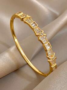 18K 镀金不锈钢奢华优雅几何锆石手镯套装，适合女士，钻石切割珠宝妈妈礼物圣诞节感恩节万圣节婚礼珠宝周年纪念情人节波西米亚珠宝日常派对 - 彩色 - 查看 3