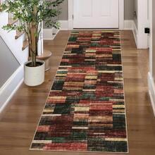 Modern Home Decor Patchwork Living Room Area Rug Stain Resistant Non Slip Hallway Runner Rug Printed Thin Low Pile Mat Throw Rug Washable Bordered Carpet Easy To Clean Soft Non Shedding Floorcover For Dinning Room Kitchen Laundry Bathroom Bedroom - 紅色 - 查看 2