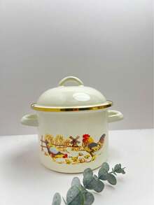 1 pièce Pot à couvercle double avec revêtement émaillé - Bocal à graisse résistant à la chaleur, récipient de stockage alimentaire portable, grand et durable pour le stockage du saindoux, du beurre, de la graisse, pour le stockage alimentaire extérieur, convient à la décoration de cuisine de style ferme - Idéal pour les condiments, les épices, les sauces - Outil de cuisine et de cuisson essentiel