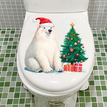 ملصق مقعد المرحاض بطبعة الدب القطبي الجديد للعيد المجيد، ملصق لاصق لغطاء المرحاض لديكور حائط الحمام، ملصقات ديكور الحائط، ديكورات منزلية للعيد المجيد