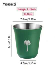 yeefeeco 1pc Stainless Steel Teacup, Coffee Cup With Green Palm Tree Pattern, Saudi National Day Gift, Iced Americano & Latte Cup, Outdoor Camping Water Cup, Mug, Green & Black Coffee Cup (80ml/160ml), Suitable For Saudi National Day Gifting, Receiving Guests And Afternoon Tea