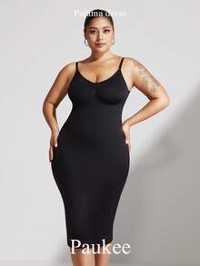 1pc Plus Size Women Shapewear Jumpsuit Dress, Waist Slimming, Seamless Black, Tightens Bust, Abdomen And Waist, Plus Size Shaping Dress, Full Body Nightgown - Black - View 10