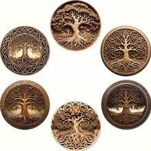 Bộ 6 miếng lót ly bằng gỗ, họa tiết Cây sự sống - in phẳng 2D, thảm lót ly chống trượt, bảo vệ mặt bàn, trang trí nhà cửa và văn phòng, trang trí nhà bếp, phụ kiện nhà bếp, trang trí bàn, quà tặng Giáng sinh, trang trí Giáng sinh, chọn từ 1 bộ, 2 bộ hoặc 31 bộ, bộ lót ly, miếng lót ly đồ uống, miếng lót ly cho cốc tại nhà - màu nâu - Xem 7