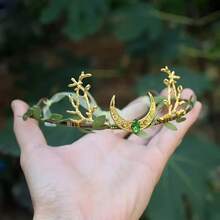 Neue Waldstil Blätterkrone Haarreif, Braut Haarband, Stirnschmuck, 3D grüne Pflanze Boho Natürlicher Kristall Haarschmuck