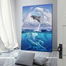 1PCS With Frame Animal Dolphin Poster Aquarium Wall Art, Blue Wall Art, Dolphin Photo Wall Art Painting, Canvas Wall Decor, Home Decor Living Room Decoration Aesthetic Print, Gift, Suitable For Bedroom, Dining Room, Kitchen, Classroom, Bathroom, Study, Office, Apartment, Dormitory, Kitchen, Cafe, Hotel, Bar, Studio, Dressing Room, Corridor, Gallery Room Aesthetic Wall Background Decoration - 彩色 - 查看 6