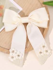 1 pieza Pinza de pelo con lazo de perlas para niñas, pinza de pelo con lazo de perlas en forma de cola de ratón, pinza de pelo con lazo de satén simple en rosa/beige/blanco, accesorio de pelo adorable y elegante para niñas pequeñas/adolescentes, adecuado para uso diario, escuela, fiesta de cumpleaños, decoración de pelo exquisita - Multicolor - Ver 11