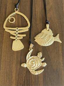 1 Piece Matte Gold Large Boho Fish Tortoise Charm Pendant Chain Statement Necklace