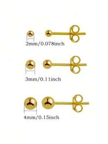 3 对不锈钢可爱迷你球形耳钉蝴蝶背耳环套装，适合女士，18K 镀金防过敏软骨穿孔首饰，适合男女 - Gold-1# - 查看 3