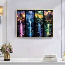 مجموعة رسم الألماس بالكامل 5D للبالغين، قلعة مع شلال والقمر، فن فسيفساء الألماس، مناسب للمبتدئين DIY، لوحات نقاط الألماس مع الحرف اليدوية لديكور المنزل