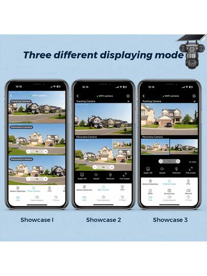 SWVW 4G Solar IP Camera CCTV 12MP Dual Lens Triple Screen PTZ Auto Tracking 6K Curious Security Surveillance V380 Pro Camera, Outdoor Indoor Home Cameras, Wireless Ring ,None Pet ,Smart view 3